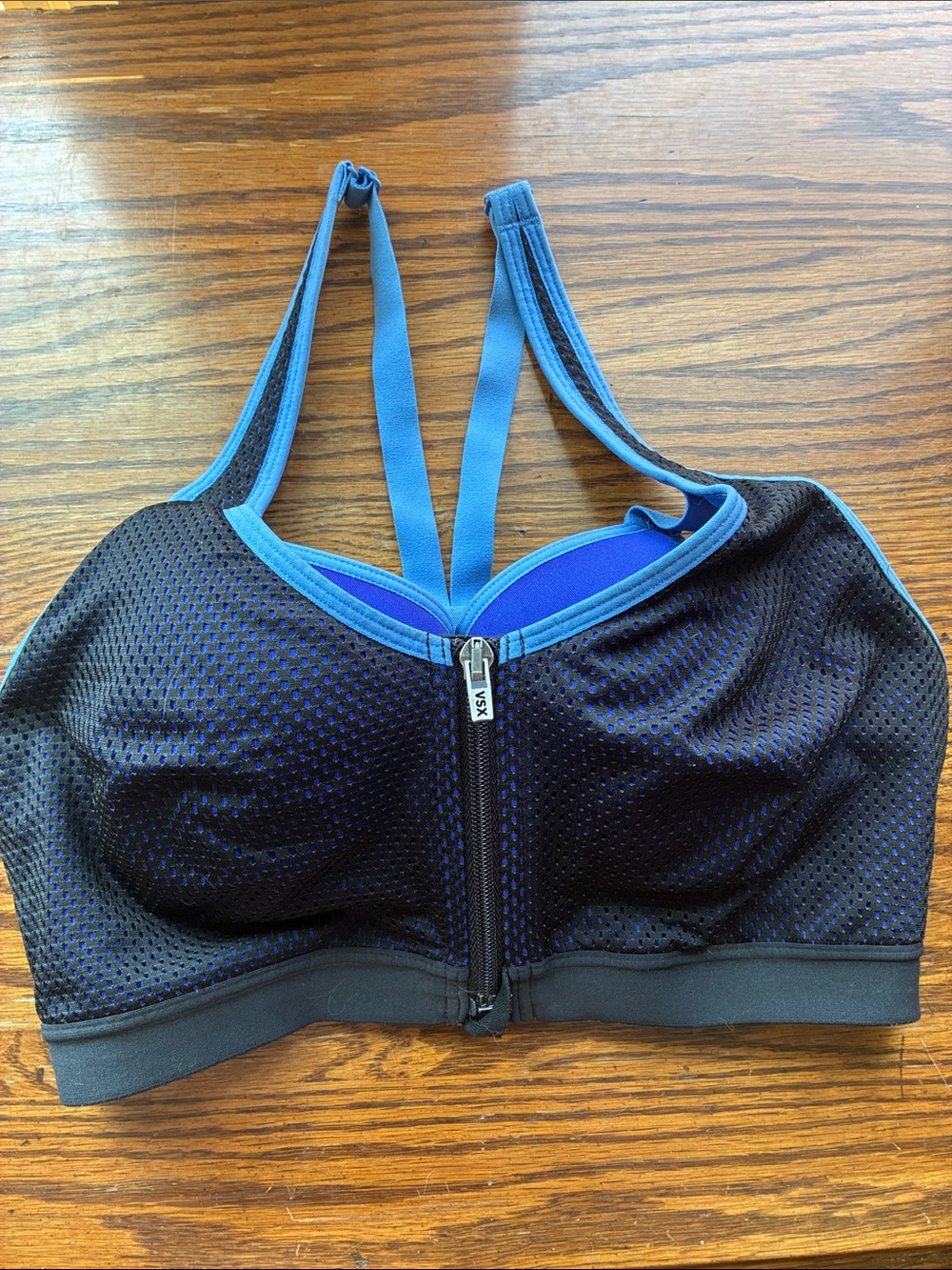 Blue & Black Front-Zip Sports Bra - Women Intimates & Sleepwear